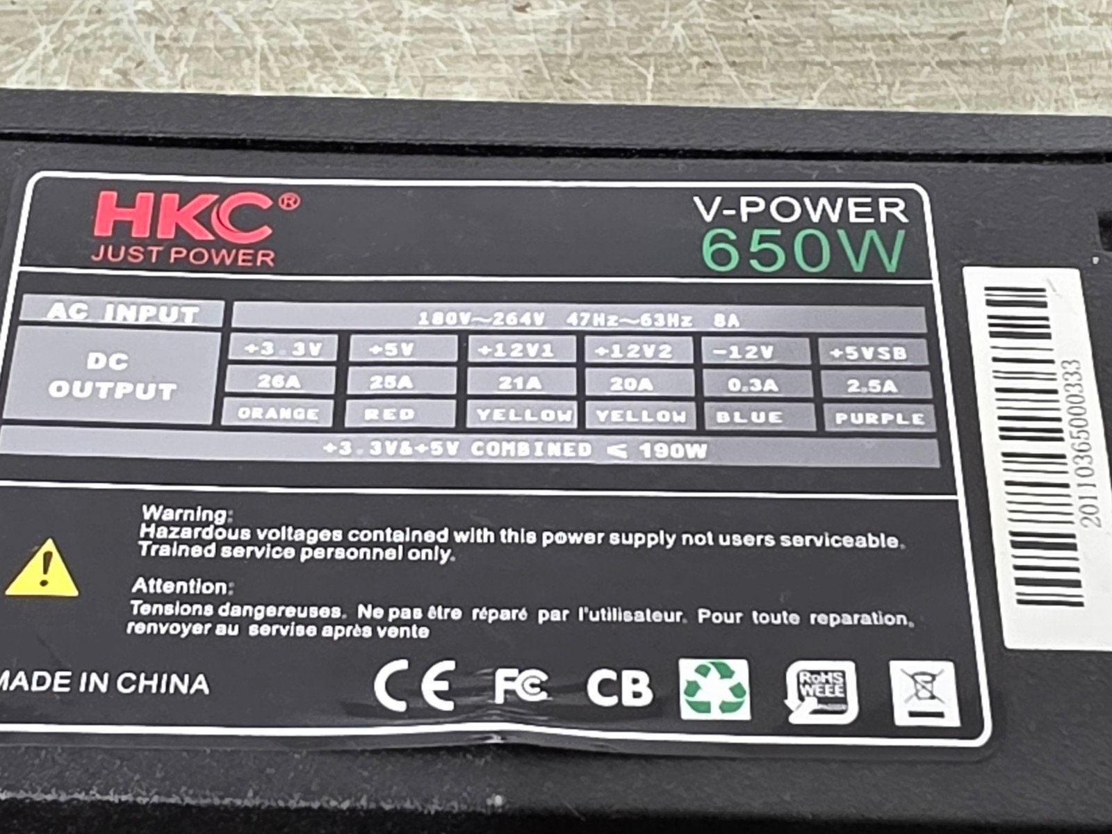 hkc 650w max voeding psu power supply v-power, Gebruikt, ., Ophalen of Verzenden, .