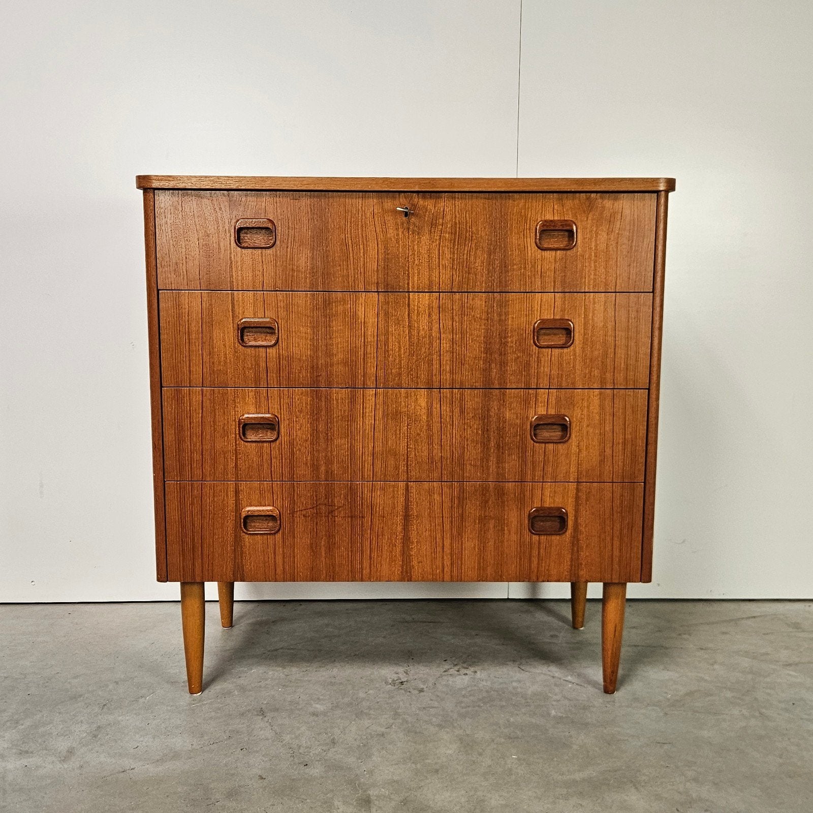 Vintage Zweedse ladekast teak, Gebruikt, 3 of 4 laden, Minder dan 100 cm, 25 tot 50 cm