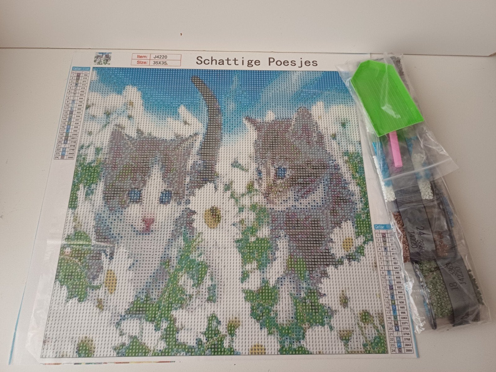 Diamond Painting Schattige Poesjes 35x35cm ronde steentjes, Ophalen of Verzenden, Nieuw, Knutselwerk