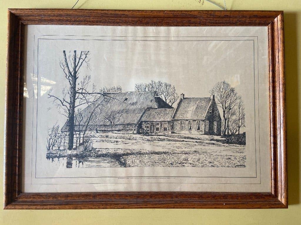 Boerderij te Toornwerd, bewoond door Jan Oost Elema in 1881, Ophalen of Verzenden, Print, Prent, Ingelijst