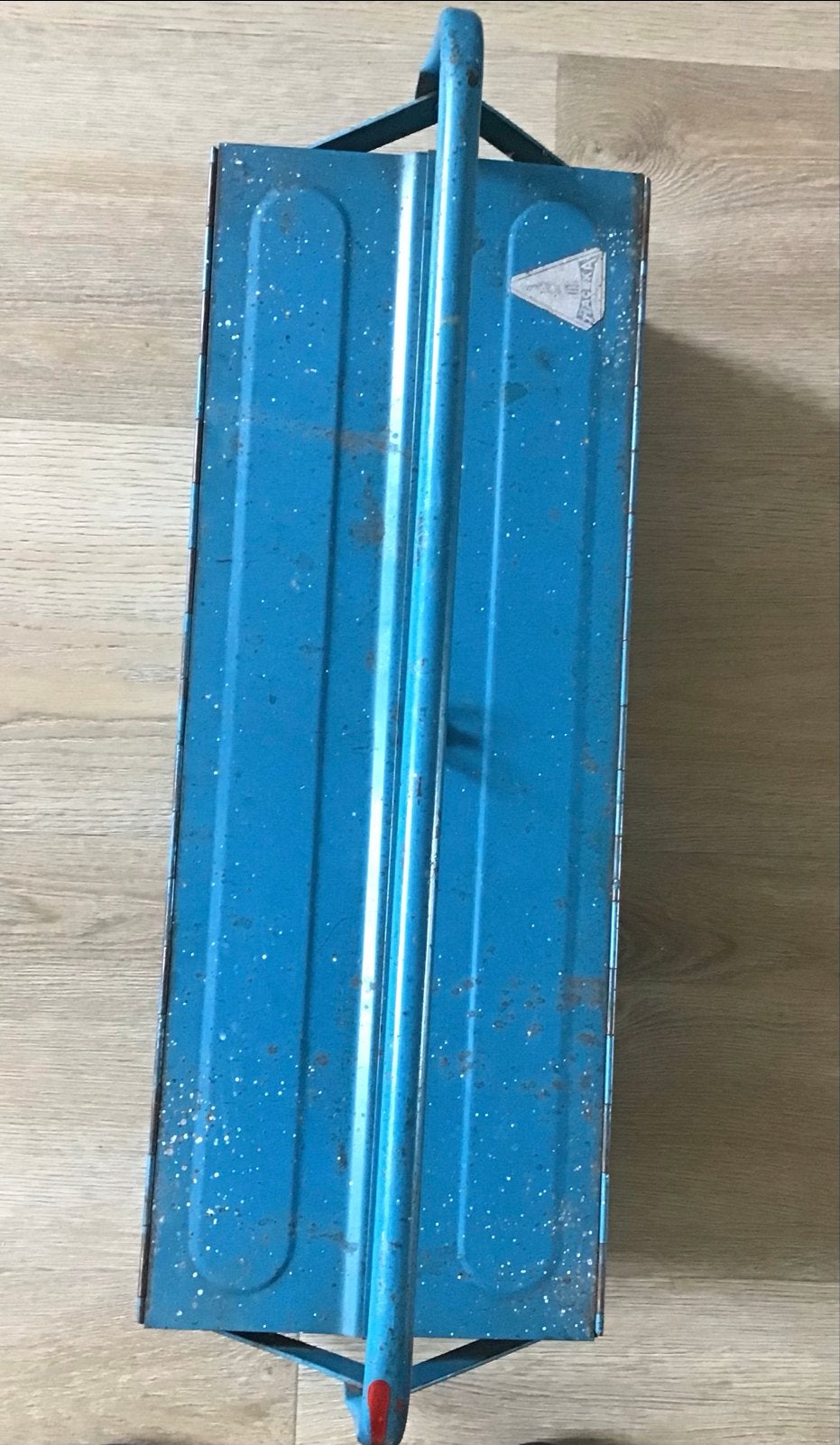 Vintage blauwe gereedschapskist met inhoud, Ophalen, Gevuld, Gebruikt