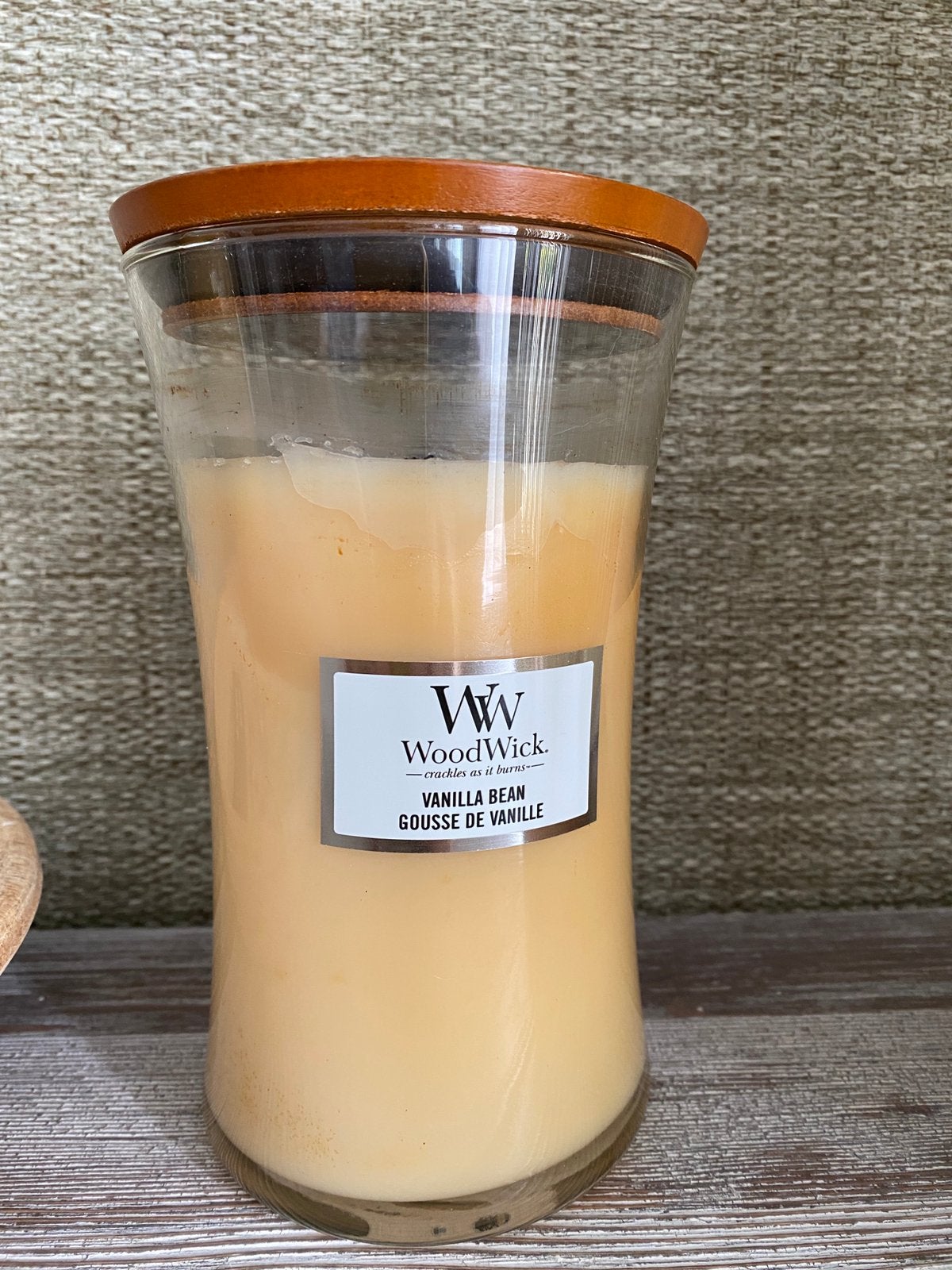 WoodWick Hourglass Vanilla, Gebruikt, Woodwick, Ophalen of Verzenden, Glas