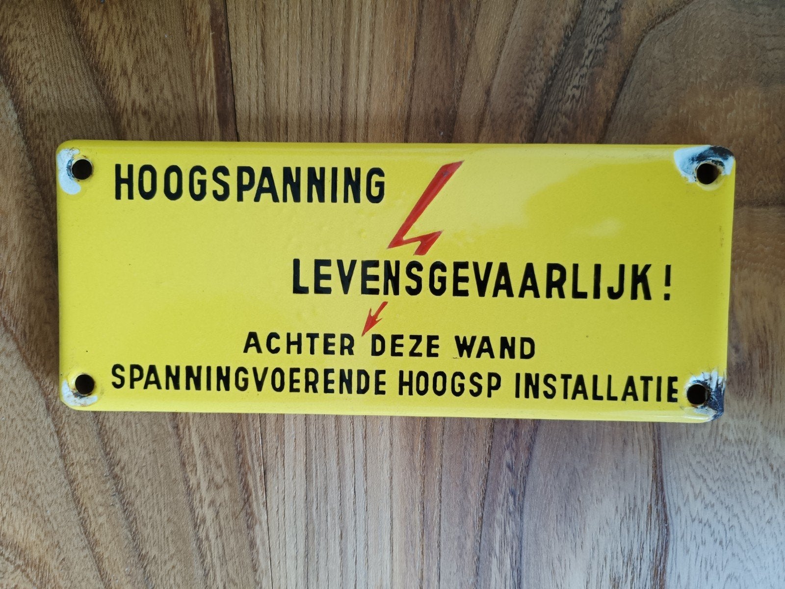 Vintage Emaille Hoogspanning Levensgevaarlijk Bord, Antiek en Kunst, Antiek | Emaille, Ophalen of Verzenden