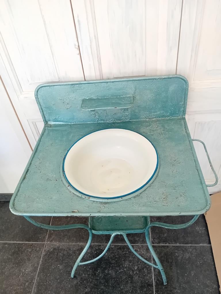 Wastafel brocante met losse emaille bak, Ophalen