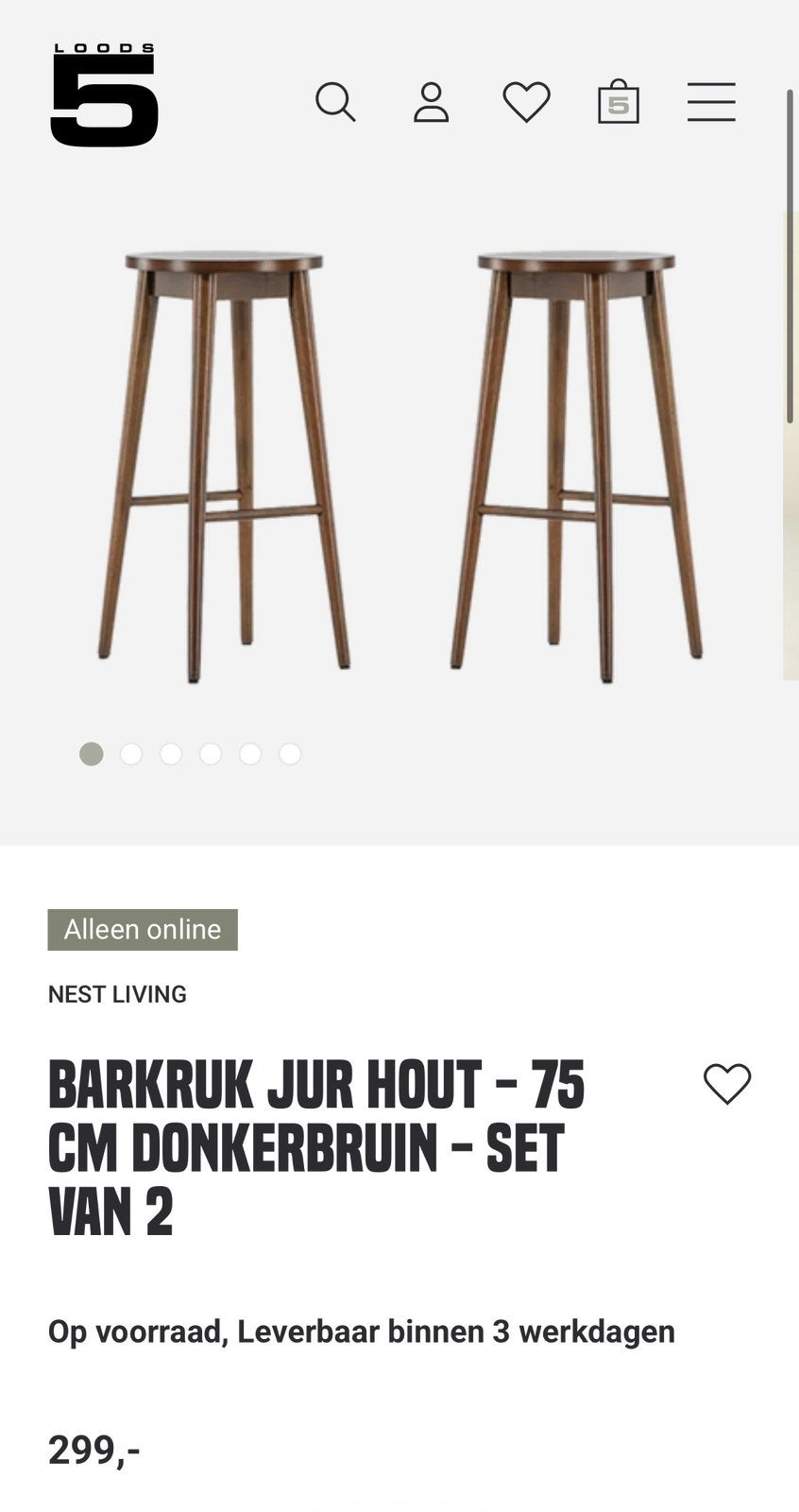 3 nieuwe barkrukken Jur Hout Loods5, Huis en Inrichting, Ophalen, Zo goed als nieuw, Hout, 60 tot 90 cm