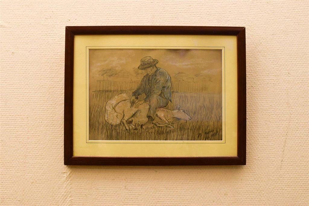Prent/Tekening van een herder met zijn schaap 51228, Ophalen of Verzenden, Voor 1920, Ongelopen, Vogel