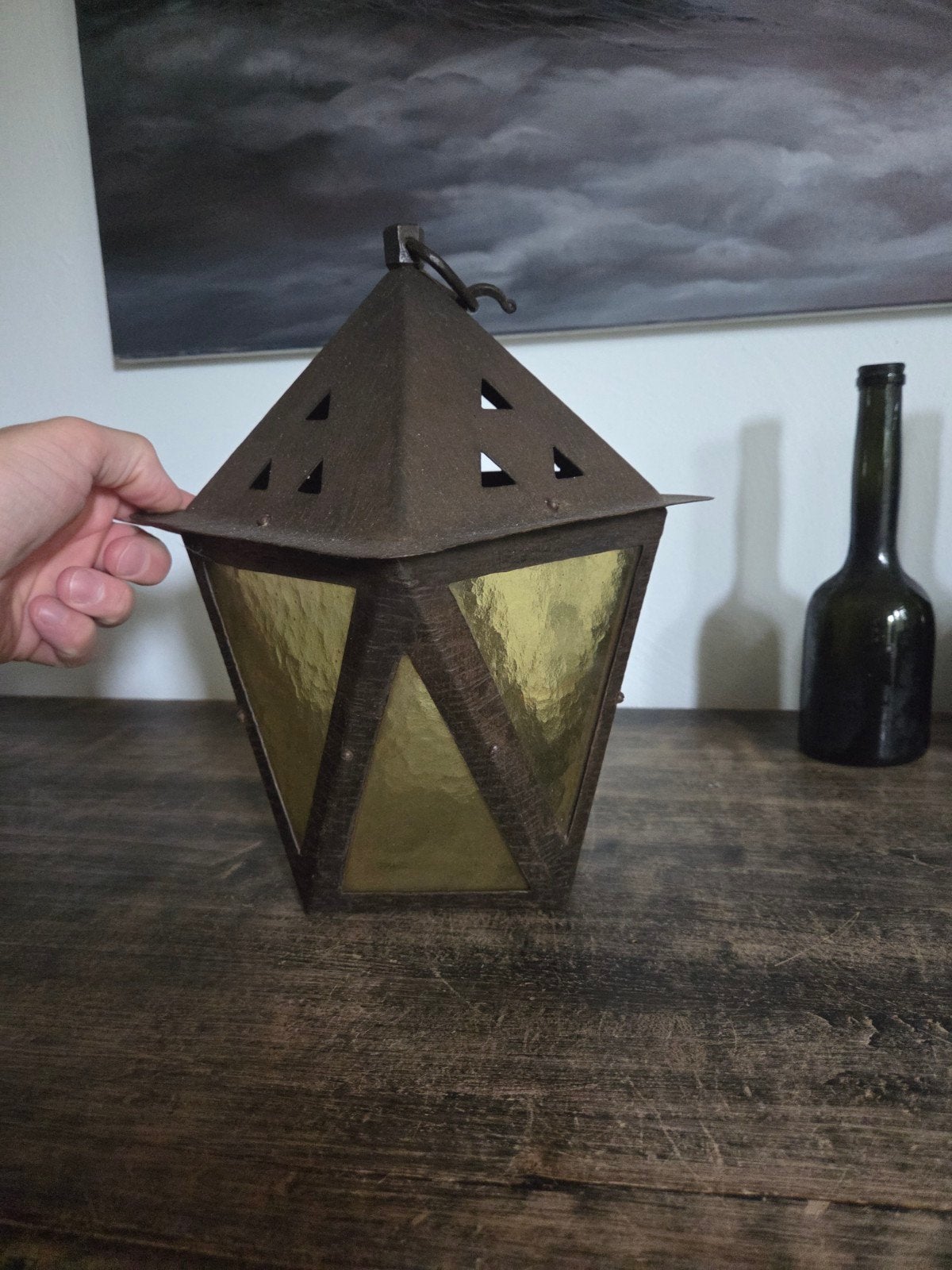 Antieke ijzeren decoratieve lamp uit 1910-1920, Antiek en Kunst, Antiek | Lampen, Ophalen of Verzenden