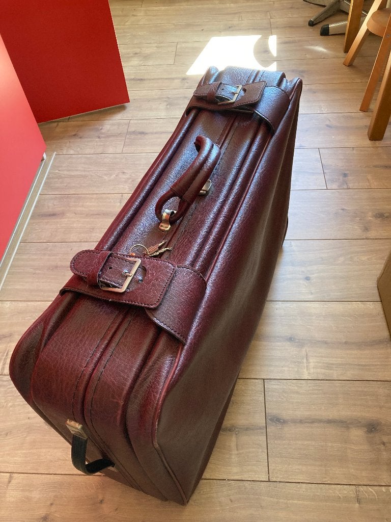 bruin leren koffer met wieltjes en 2 handvatten, Gebruikt, Leer, Ophalen of Verzenden, 35 tot 45 cm