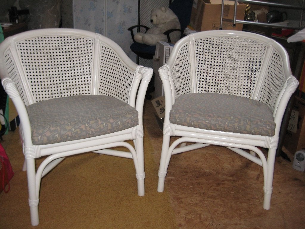 Webbing fauteuils wit 2 stuks, Ophalen, Hout, Gebruikt, 75 tot 100 cm