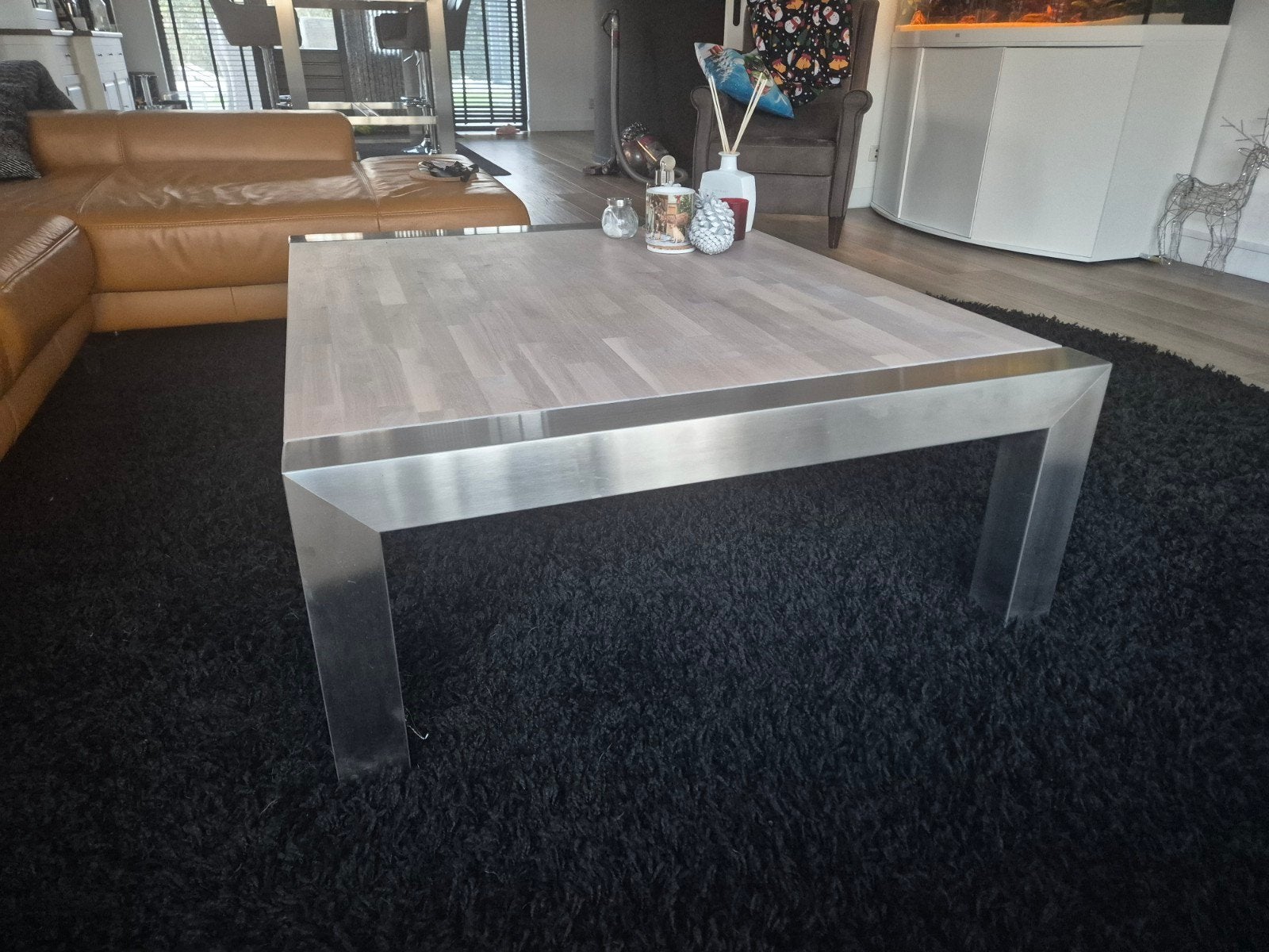 Salontafel 100x100 cm - Hout en Metaal, Huis en Inrichting, Gebruikt, Vierkant, Ophalen, Overige houtsoorten
