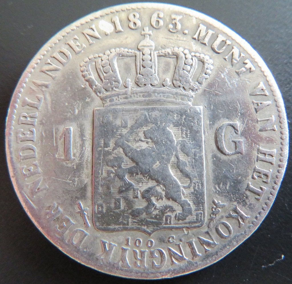 Gulden 1863, 1 gulden, Koning Willem III, Verzenden, Zilver