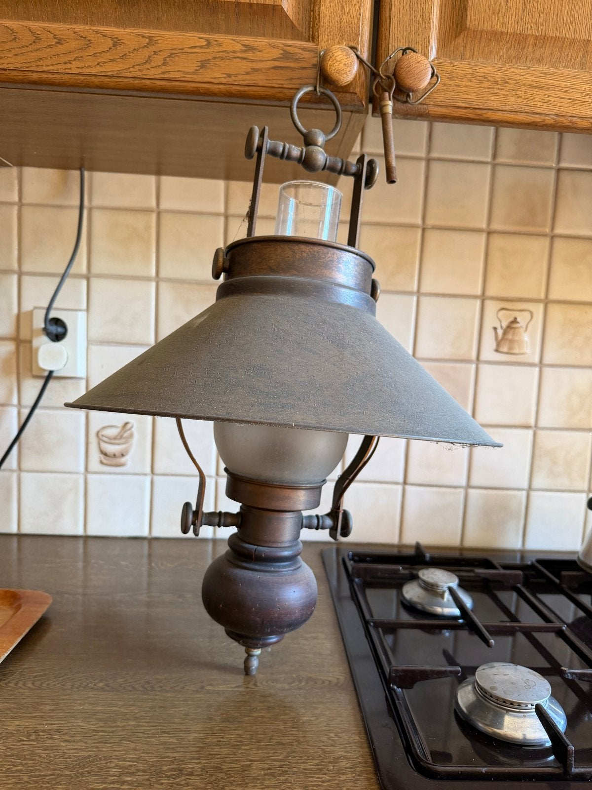 Antieke koperen hanglamp, Antiek en Kunst, Antiek | Lampen, Ophalen of Verzenden