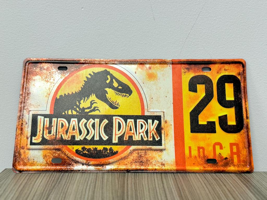 Metalen Jurassic Park Kenteken Jeep 29 (15 X 30 Centimeter), Ophalen of Verzenden, Nieuw, Film, Beeldje, Replica of Model