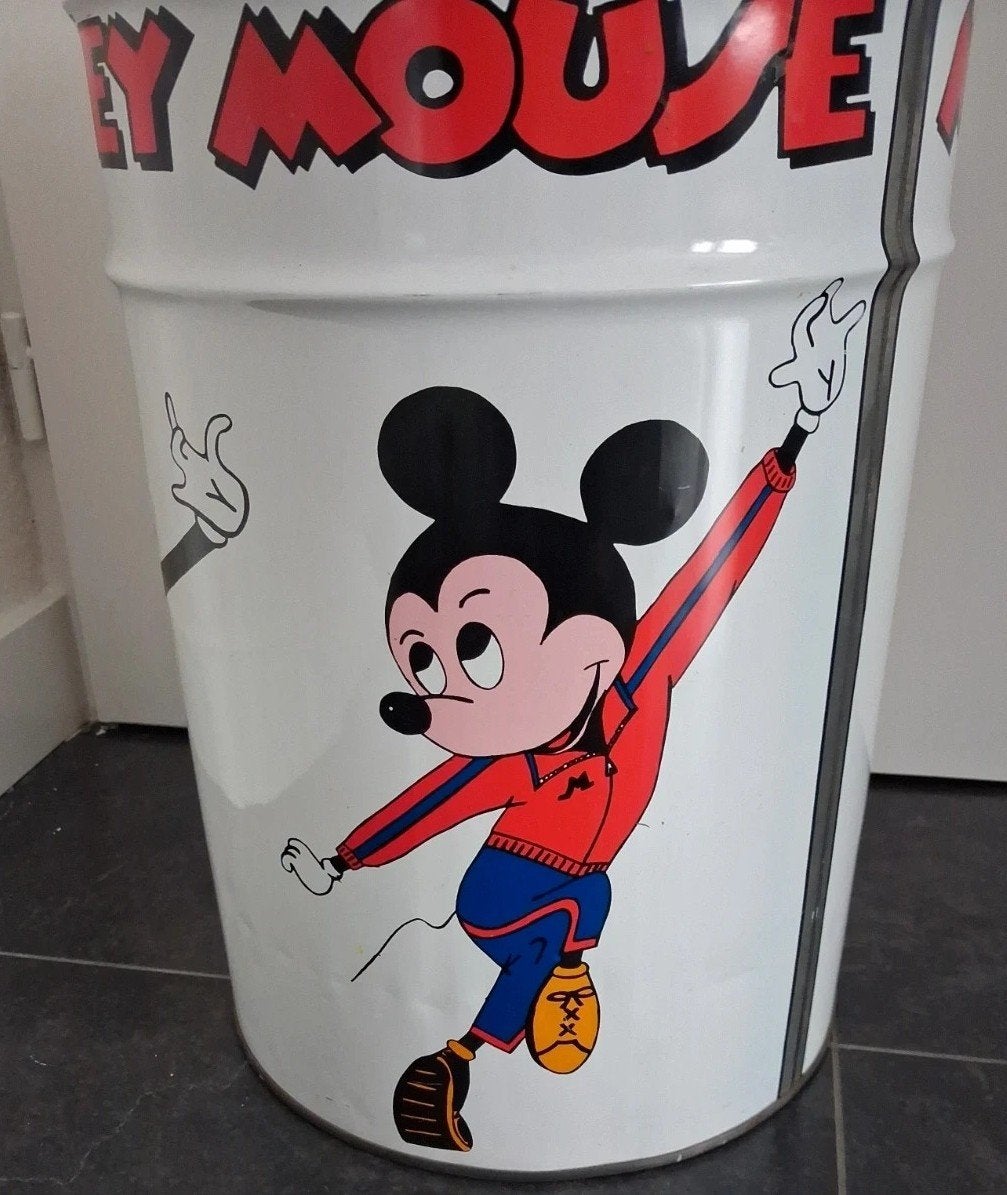 Vintage Mickey Mouse Prullenbak/Opbergton met Kussen, Ophalen of Verzenden, Gebruikt