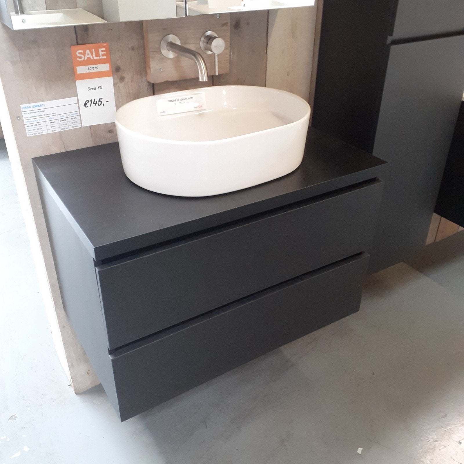 SALE! Badmeubel, Mat zwart, 80cm, 2 Lades, Sanitair, Orsa 80, Ophalen of Verzenden, Nieuw, Zwart