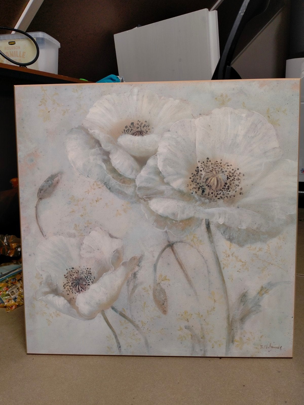 Schilderij Witte Papavers - Gesigneerd, Antiek en Kunst, Ophalen of Verzenden