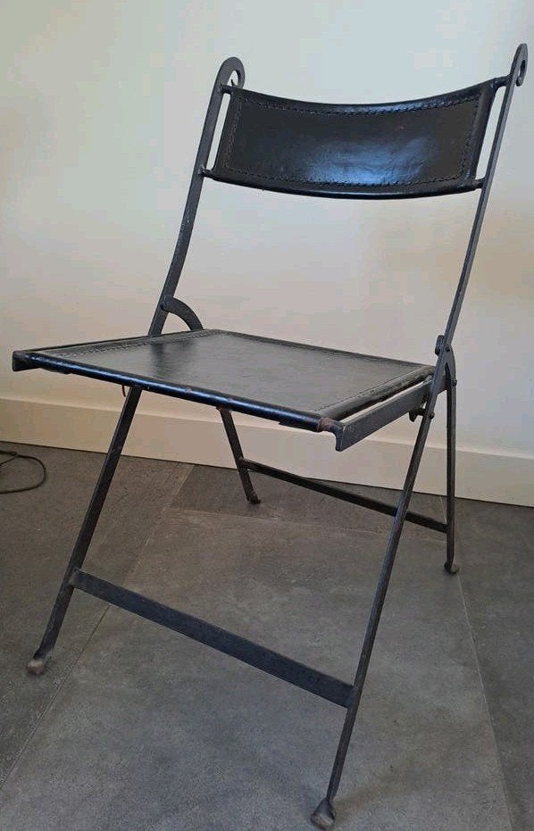 Mid-Century Italiaanse Design Klapstoel  Leer & Metaal, Ophalen