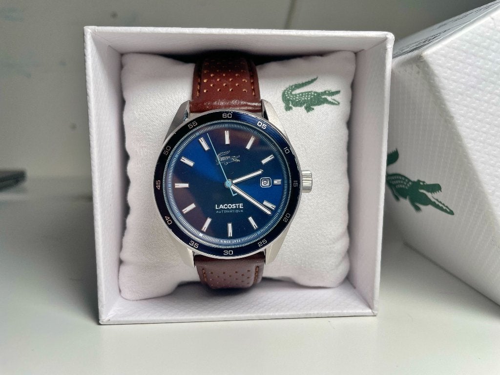 Automatisch Lacoste Boston horloge blauw, Overige merken, Leer, Staal, Polshorloge
