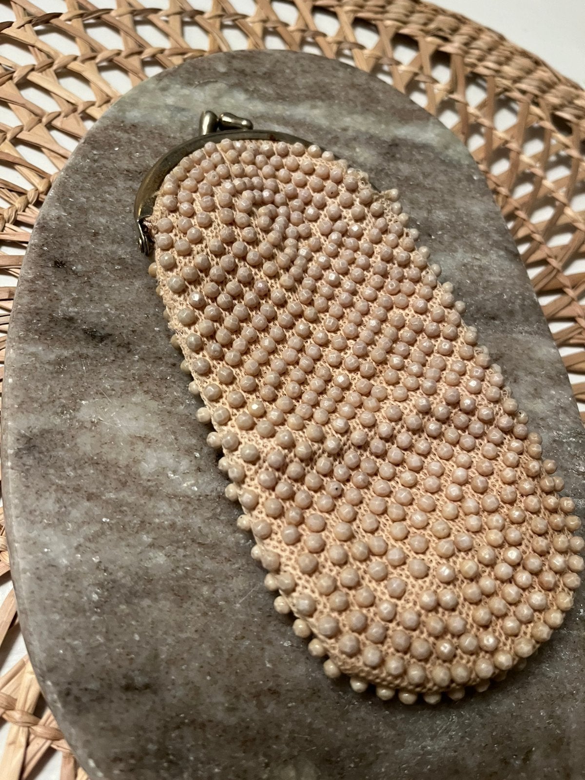 Leuke vintage crème kleurige kralen mini clutch, Antiek en Kunst, Ophalen of Verzenden
