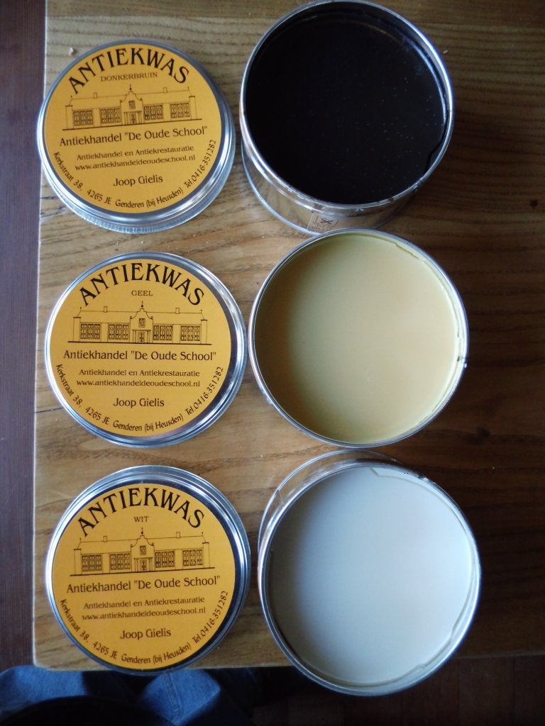 antiekwas boenwas antiek meubelen wit geel donkerbruin, Ophalen of Verzenden