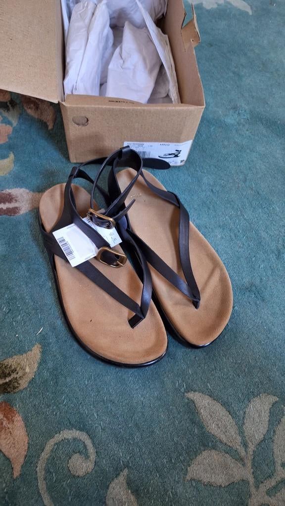 Nieuwe Mango Sandalia Pepo van echt leer, Mango, Zwart, Nieuw, Sandalen of Muiltjes