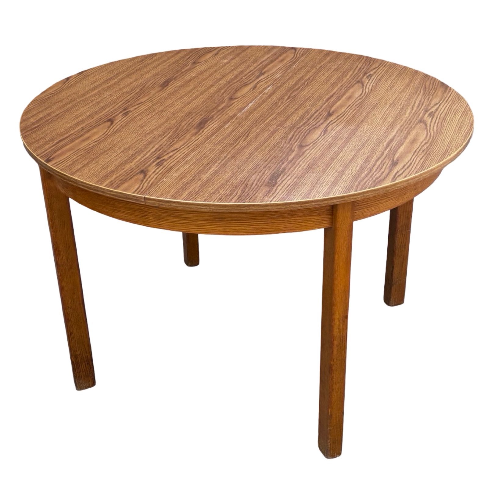 Vintage Eettafel Ovaal Rond Verlengbaar Eiken Fineer 70's, Ophalen, Vintage eettafel, 50 tot 100 cm, Zo goed als nieuw