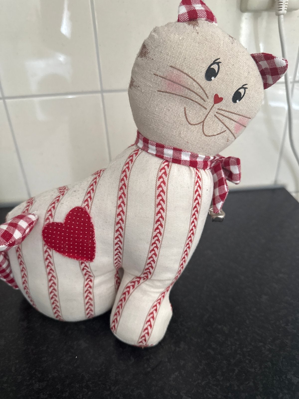 Leuke stoffen kat deurstopper - Rood/Wit geruit, Binnen, Gebruikt, Ophalen of Verzenden, Textiel
