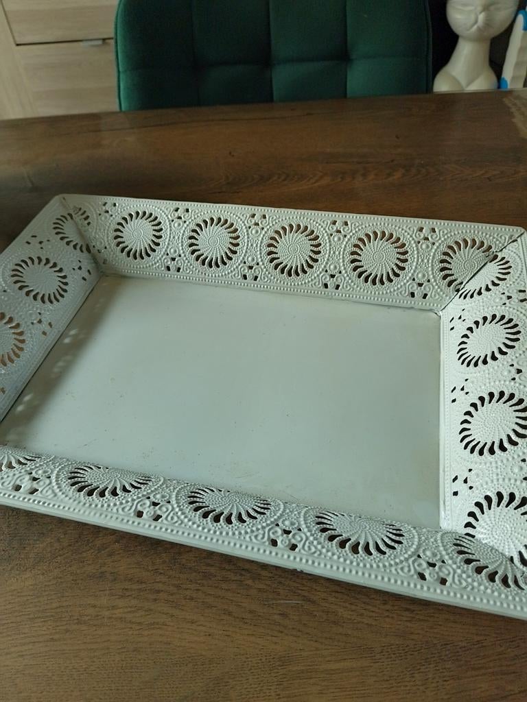 Dienblad metaal wit, Ophalen, Rond, Metaal