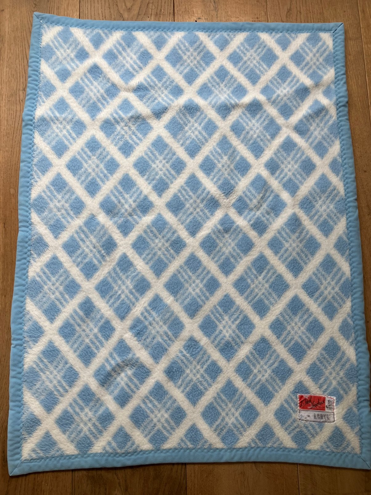 Vintage L’ideal Nederland baby dekentje Dralon blauw wit, Gebruikt, Overige merken, Jongetje of Meisje, Wit