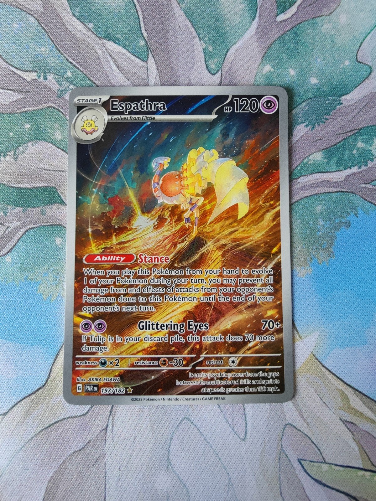 Pokemon paradox rift espathra illustration 197/182, Ophalen of Verzenden, Nieuw, Losse kaart, Foil
