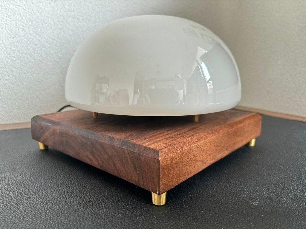 Vintage design tafellamp met melkglas mushroom bol, Ophalen, Vintage, Meerkleurig, Met schakelaar