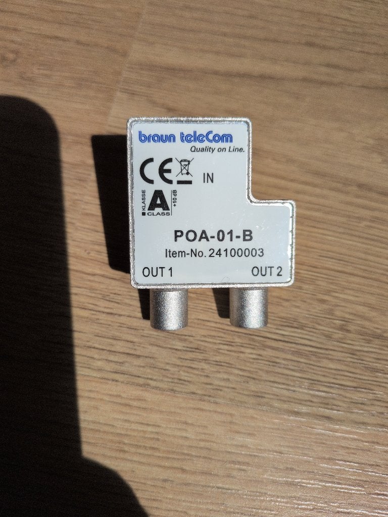Braun Telecom Coax Splitter POA-01-B, Ophalen of Verzenden, Zo goed als nieuw, Minder dan 2 meter, Coaxiale kabel
