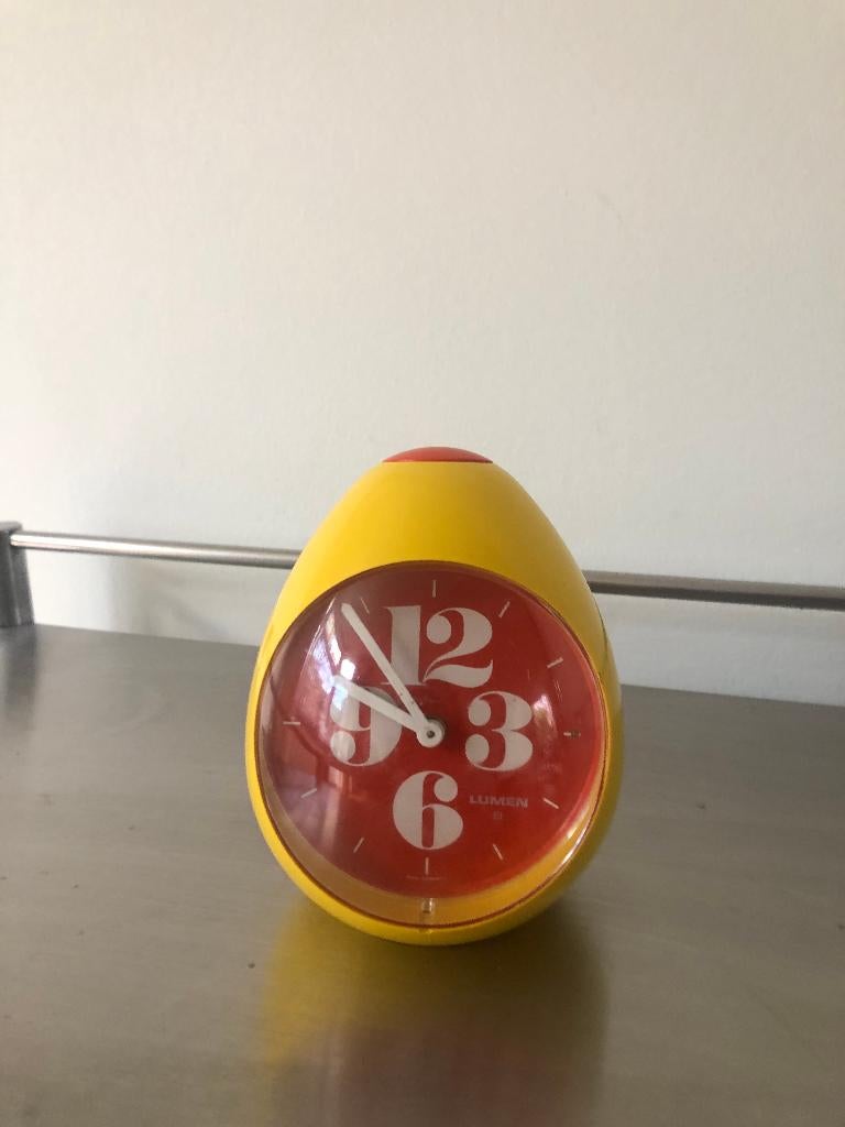 Lumen West Germany geel oranje klok wekker egg space age 70s, Ophalen
