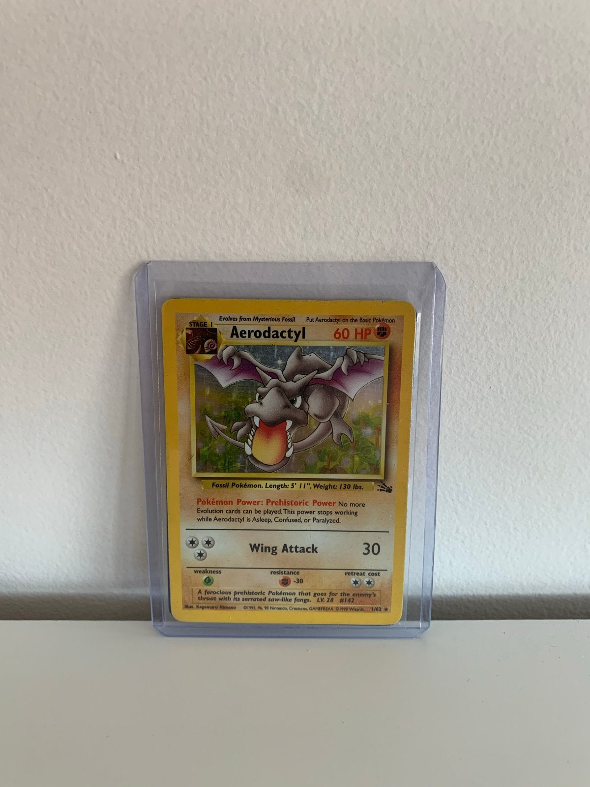 Pokémon Kaart Aerodactyl 60 HP - Vintage - Fossil - Holofoil, Ophalen of Verzenden, Gebruikt, Losse kaart