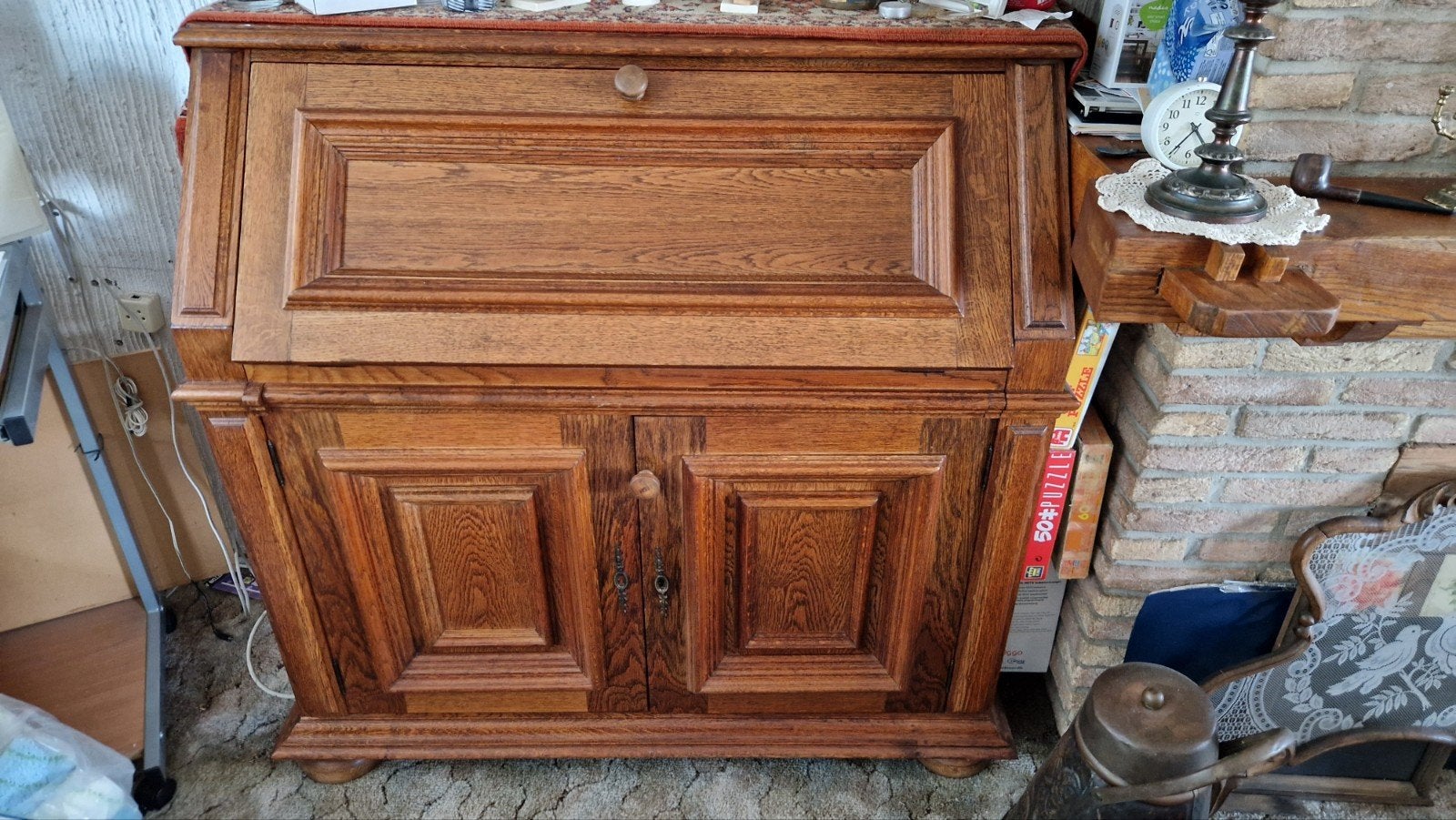 Antiek Eikenhouten Secretaire met Klep en Lades, Ophalen of Verzenden