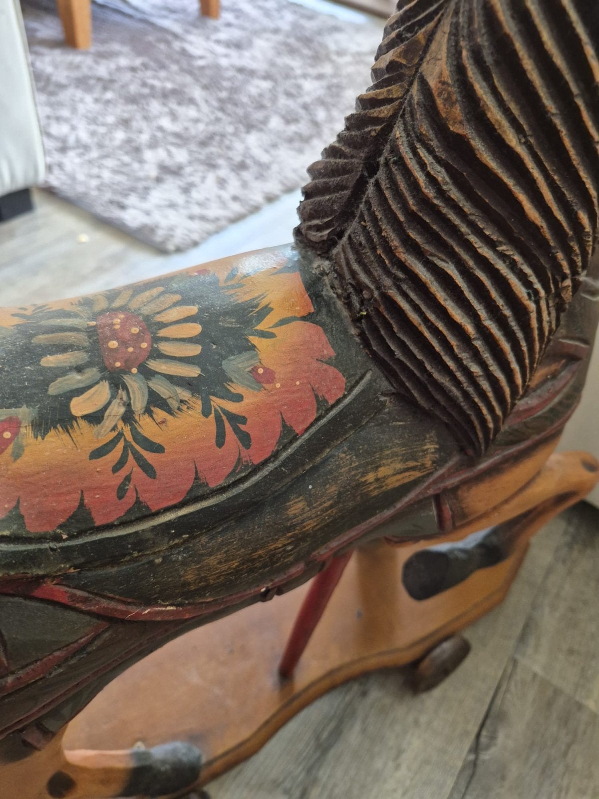 Antiek houten loop paard op wielen, handgeschilderd, Antiek en Kunst, Antiek | Speelgoed, Ophalen of Verzenden