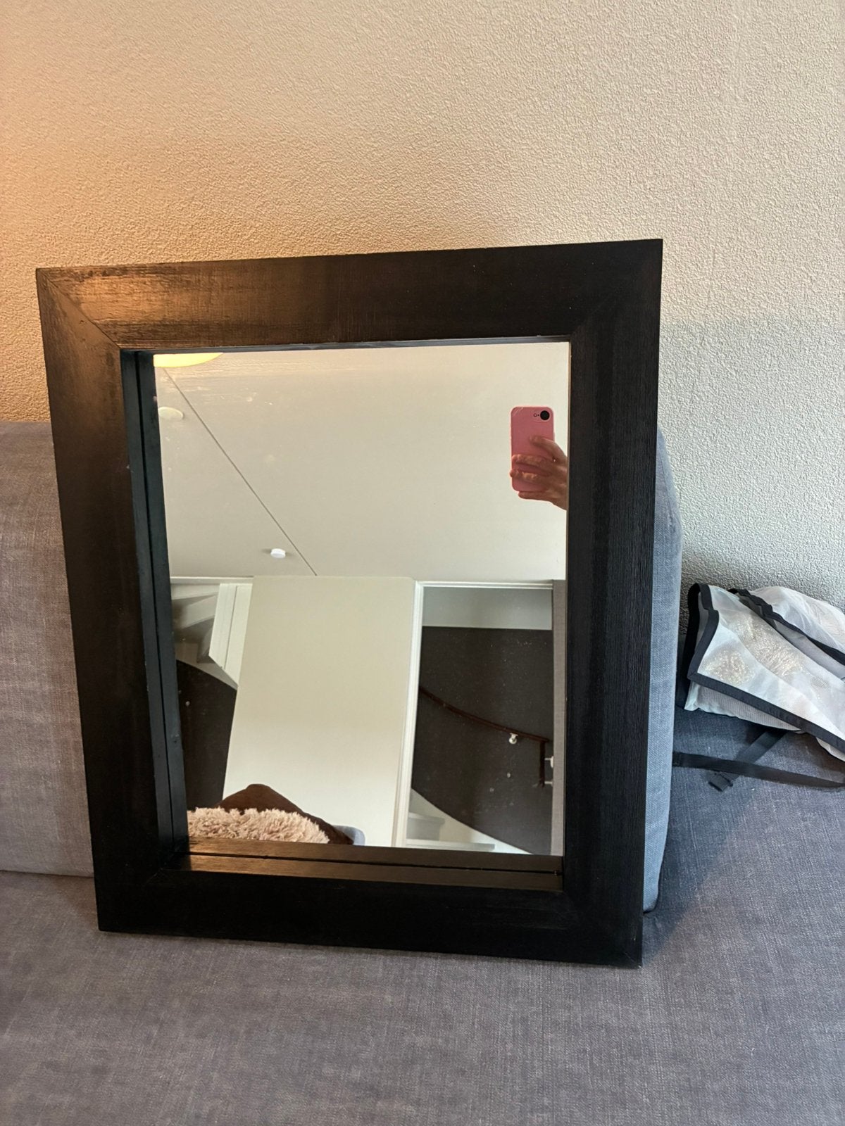 Spiegel, zwart hout,  62x52, Huis en Inrichting, Woonaccessoires | Spiegels, Ophalen, Zo goed als nieuw, Minder dan 100 cm, Rechthoekig
