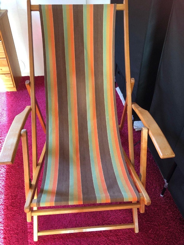 Strandstoel, Tuin en Terras, Tuinstoelen, Ophalen, Gebruikt, Hout, Inklapbaar