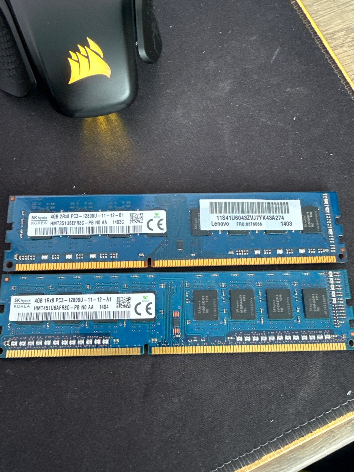 2x 4GB DDR3 RAM Geheugenmodules (SK Hynix PC3-12800U), Gebruikt, Server, 8 GB, DDR3