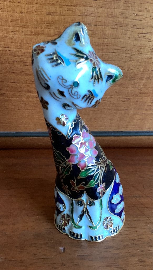Chinees - emaille kattenbeeldje, Ophalen of Verzenden, Gebruikt, Dier