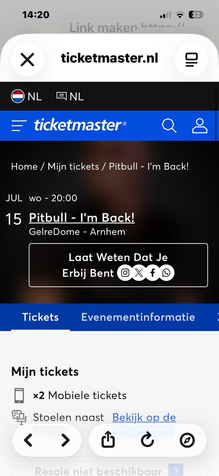 Twee tickets voor Pitbull 15 juli 2026 Arnhem, Tickets en Kaartjes, Twee personen