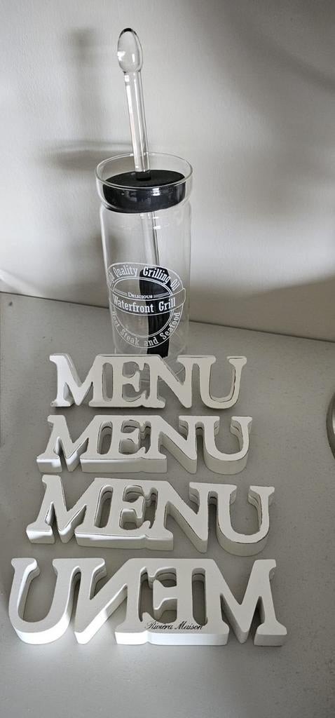 Riviera Maison Olijf Flesje en Menu Kaarten, Ophalen of Verzenden, Wit, Riviera Maison, Glas