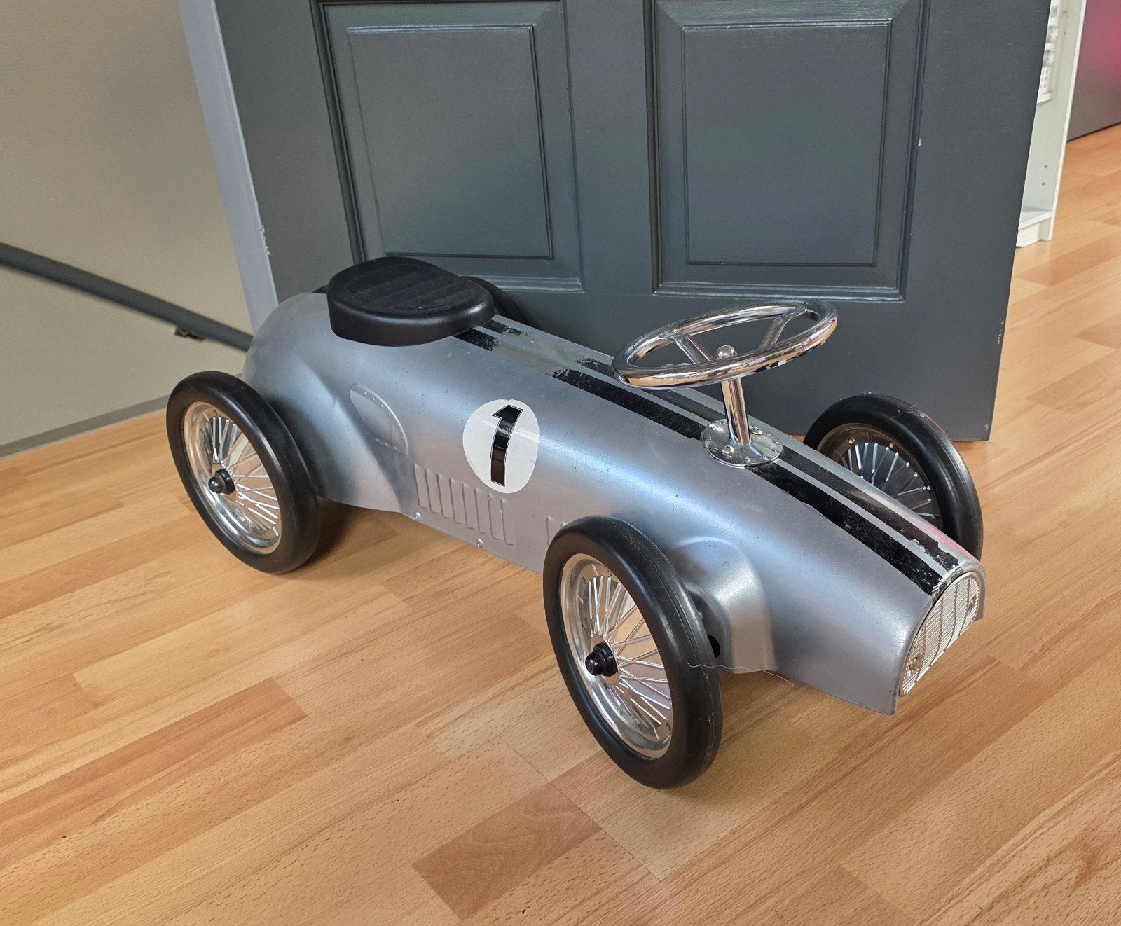 Vintage loopauto met racestrepen, Ophalen, Gebruikt, Loopvoertuig