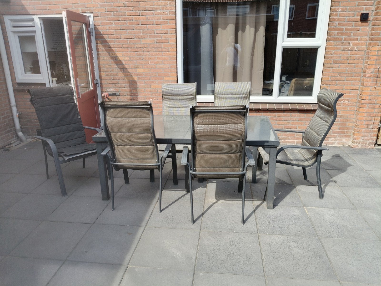 tuin set tafel en 6 stoelen, Tuin en Terras, Ophalen, Gebruikt, 6 zitplaatsen, Aluminium