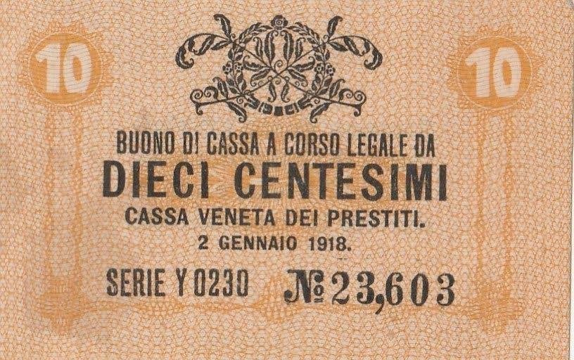 DIECI CENTESIMI 10 ITALIA 1918, Ophalen of Verzenden, Italië, Los biljet