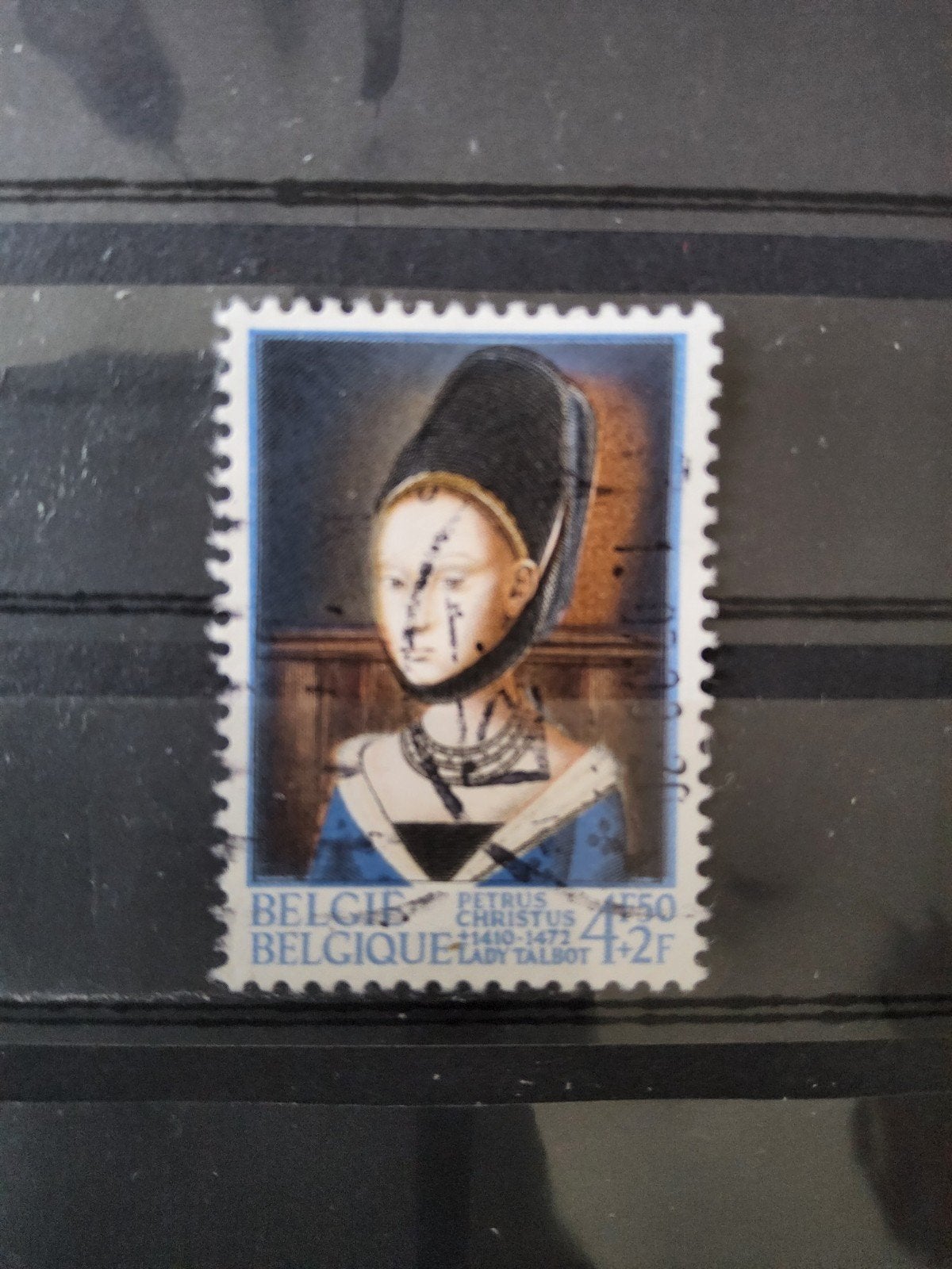Belgische postzegel Petrus Christus Lady Talbot, Met stempel, Verzenden, Gestempeld, Gestempeld