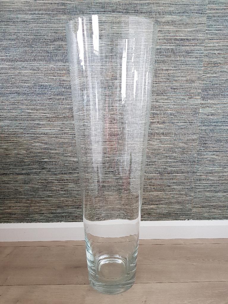 Glazen vaas, conisch model, 70 cm. hoog, Ophalen of Verzenden, Gebruikt, Overige kleuren, Glas