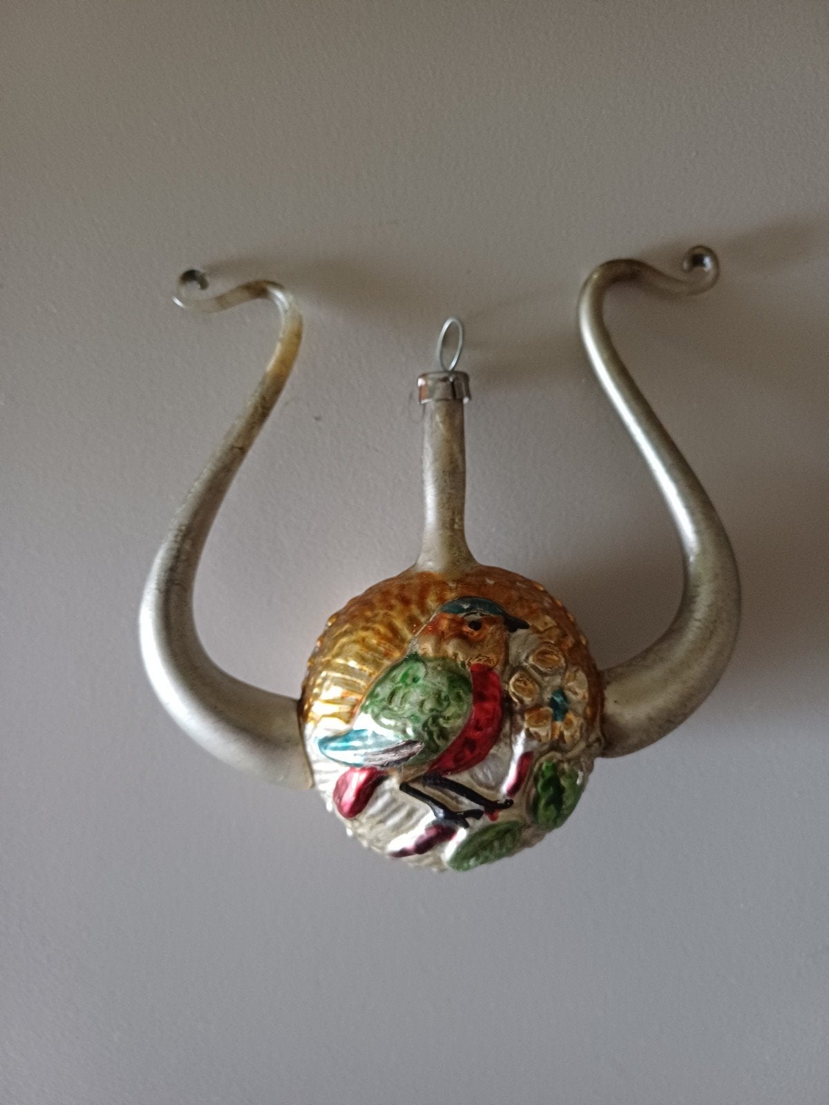 Vintage kerstbal van glas lyra vogel zeldzaam, Ophalen of Verzenden
