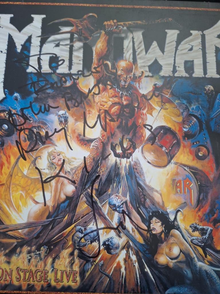 Manowar: Hell on stage 3 lp gesigneerd, Cd's en Dvd's, Vinyl | Hardrock en Metal, Verzenden, Gebruikt