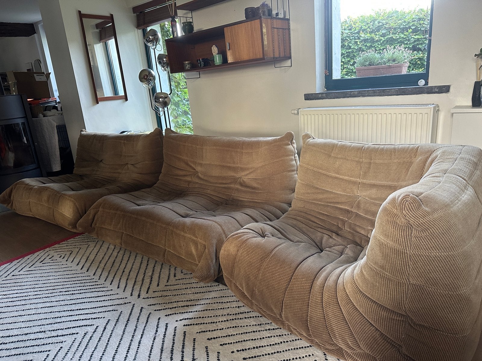 Togo Ligne Roset bank - 3 elementen, ribstof, Ophalen, Gebruikt, 100 tot 125 cm, Driepersoons